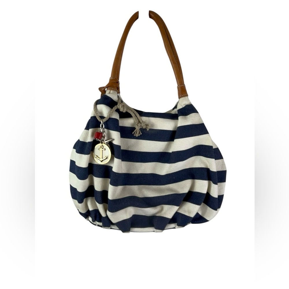 Brighton Marina canvas tote bag Nautical Striped Tote Bag with charms - Picture 2 of 11
